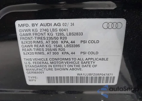 2024 Audi Q4 E-Tron Premium Plus 55 Quattro from USA, damaged, VIN WA1LUBFZ0RP047871